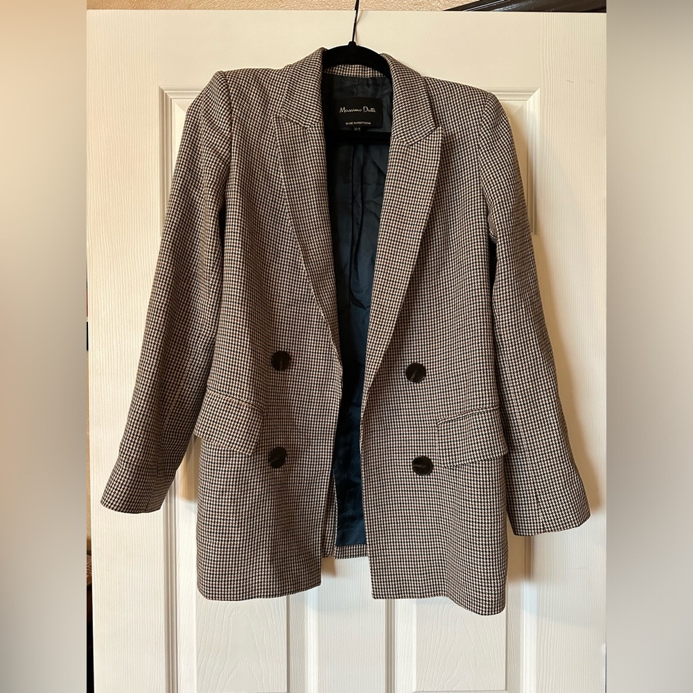 Massimo Dutti Houndstooth Blazer in Brown and Black